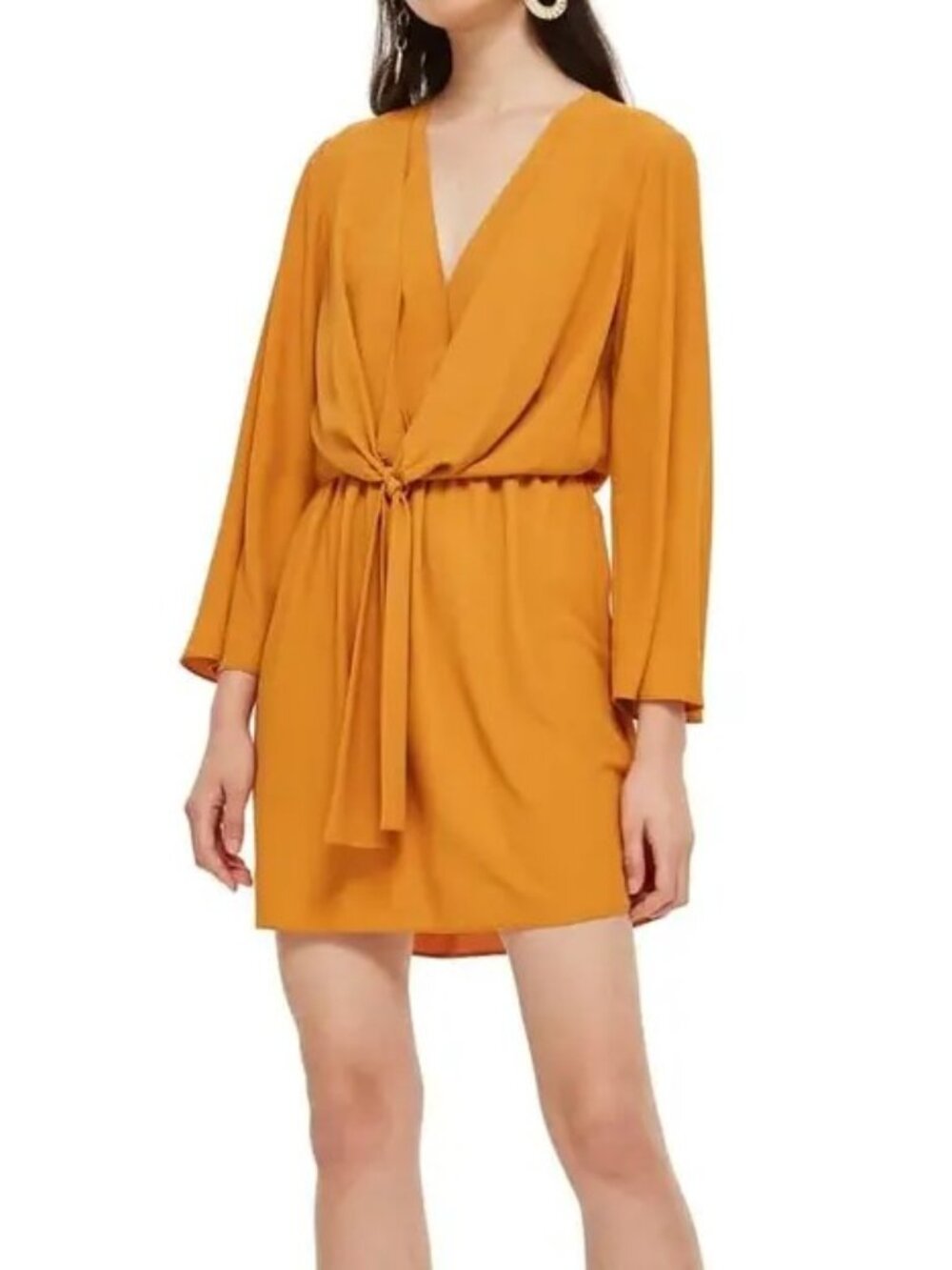 Topshop Rust Orange Long Sleeve Wrap Mini Dress - Size US 10